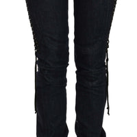 Black Low Waist Skinny Trousers Braided String Pants