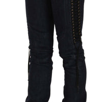 Black Low Waist Skinny Trousers Braided String Pants