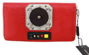 Red Zippered Continental 100% Leather  Clutch Wallet