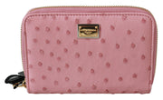 Pink Ostrich Skin Leather Full Zipper Clutch Wallet