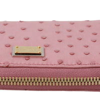 Pink Ostrich Skin Leather Full Zipper Clutch Wallet