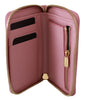 Pink Ostrich Skin Leather Full Zipper Clutch Wallet