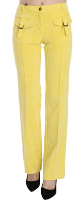 Yellow Corduroy Mid Waist Straight Trousers Pants