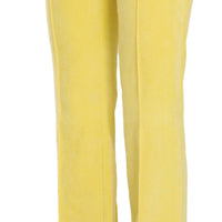 Yellow Corduroy Mid Waist Straight Trousers Pants