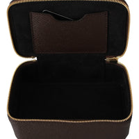 Brown Zip Around Mini Coin Jewelry Case Leather Wallet