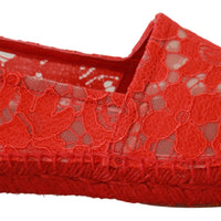 Red Lace Cotton Espadrilles Flats Shoes