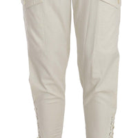 White High Waist Tapered Cropped Trousers  Pants