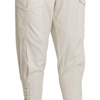 White High Waist Tapered Cropped Trousers  Pants