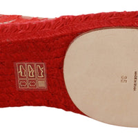 Red Lace Cotton Espadrilles Flats Shoes