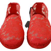 Red Lace Cotton Espadrilles Flats Shoes