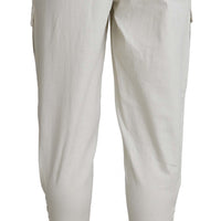 White High Waist Tapered Cropped Trousers  Pants