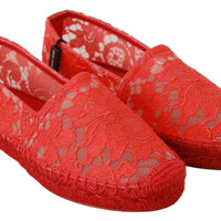 Red Lace Cotton Espadrilles Flats Shoes