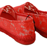 Red Lace Cotton Espadrilles Flats Shoes