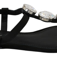 Black Silk Crystal Flats Sandals Shoes