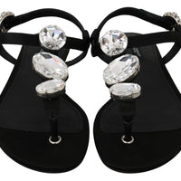 Black Silk Crystal Flats Sandals Shoes