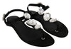 Black Silk Crystal Flats Sandals Shoes