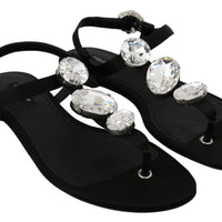 Black Silk Crystal Flats Sandals Shoes