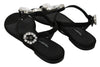 Black Silk Crystal Flats Sandals Shoes