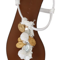 White Crystal Coins Flip Flops Sandals Shoes