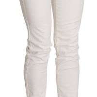 White Cotton Low Waist Skinny Denim Pants Jeans