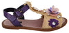 Purple Leather Crystal Flats Sandals