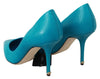 Blue Leather Classic Heels Pumps Shoes