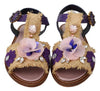 Purple Leather Crystal Flats Sandals