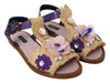 Purple Leather Crystal Flats Sandals