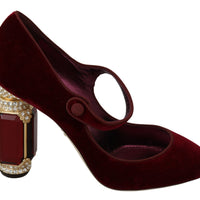 Red Velvet Gold Crystals Heels Mary Jane Shoes