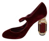 Red Velvet Gold Crystals Heels Mary Jane Shoes