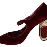 Red Velvet Gold Crystals Heels Mary Jane Shoes