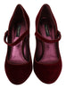 Red Velvet Gold Crystals Heels Mary Jane Shoes
