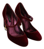 Red Velvet Gold Crystals Heels Mary Jane Shoes