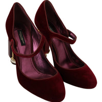 Red Velvet Gold Crystals Heels Mary Jane Shoes