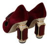 Red Velvet Gold Crystals Heels Mary Jane Shoes