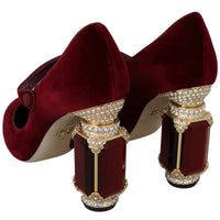 Red Velvet Gold Crystals Heels Mary Jane Shoes