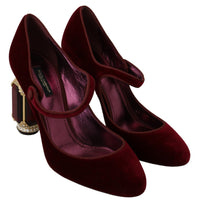 Red Velvet Gold Crystals Heels Mary Jane Shoes