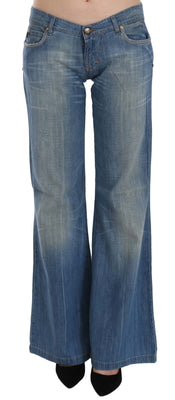 Blue Washed Low Waist Flared Denim Pants Jeans