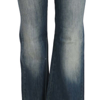 Blue Washed Mid Waist Boot Cut Denim Pants Jeans