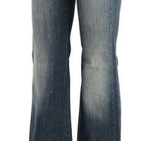 Blue Washed Mid Waist Boot Cut Denim Pants Jeans