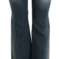 Blue Washed Mid Waist Boot Cut Denim Pants Jeans