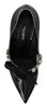 Black Leather Crystal Heel Mary Jane Shoes