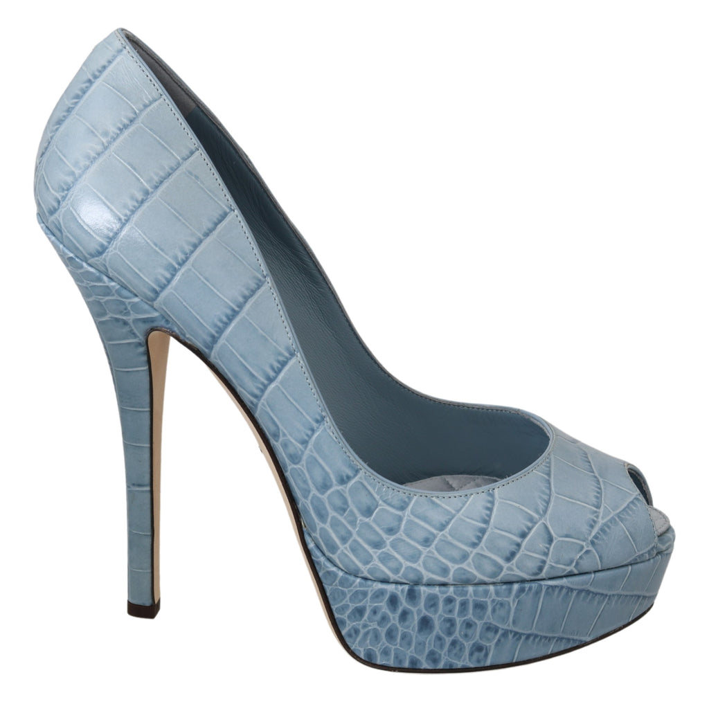 Blue Leather High Heel Pumps Platform Shoes