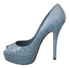 Blue Leather High Heel Pumps Platform Shoes