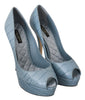 Blue Leather High Heel Pumps Platform Shoes