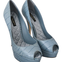 Blue Leather High Heel Pumps Platform Shoes