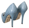 Blue Leather High Heel Pumps Platform Shoes