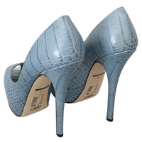 Blue Leather High Heel Pumps Platform Shoes