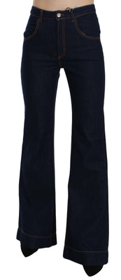 Blue High Waist Cotton Boot Cut Denim Pants