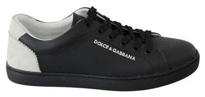 Black Leather Low Top Sneakers Shoes